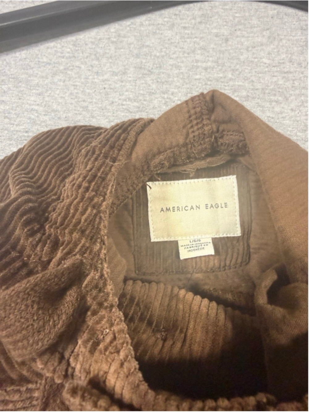 Women's American Eagle Brown Corduroy Hoodie L - Picture 3 of 6